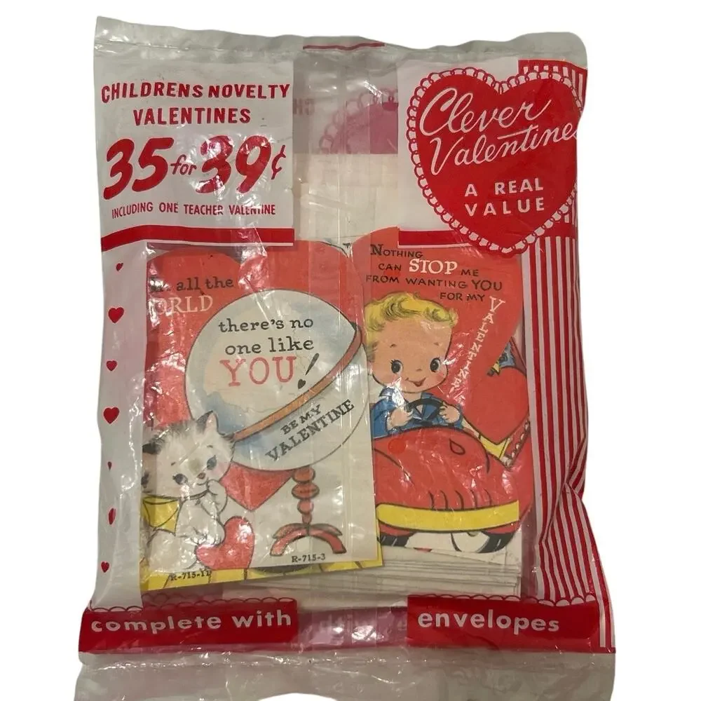 1950’s 35 Children’s Valentines cards, Original packaging unopened cards NOS Vtg